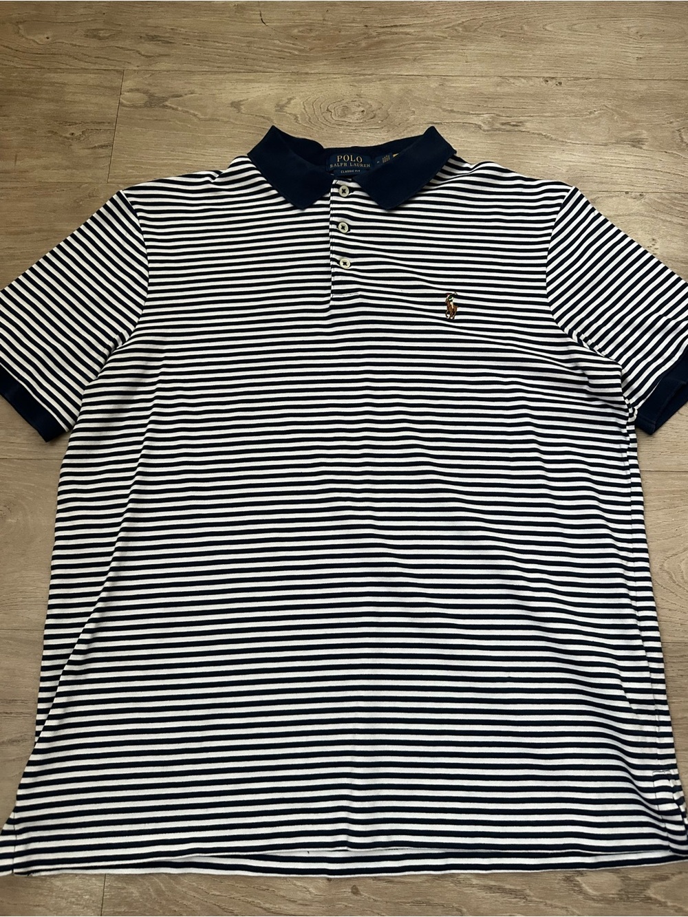 Polo by Ralph Lauren Navy & White Striped Polo Shirt with Embroidered Pony